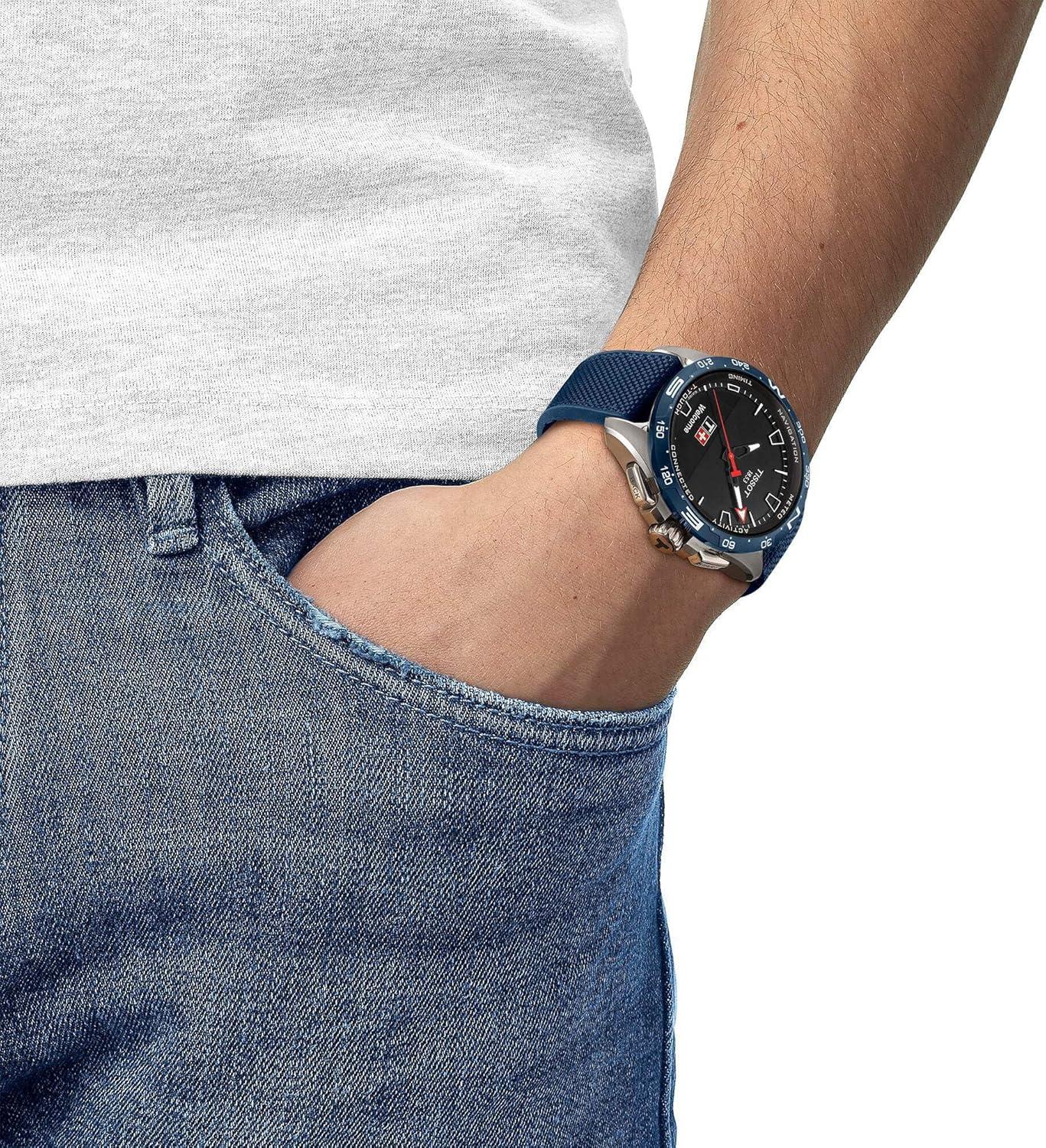 imageTissot Mens TTouch Connect Solar antimagnetic Titanium case Quartz Watch Blue Textile 23 T1214204705106