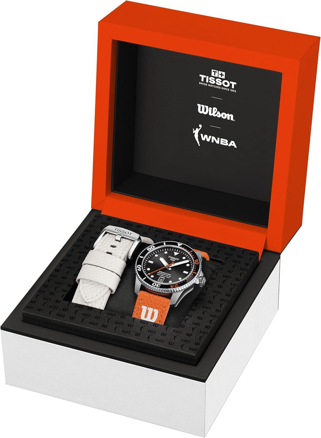 imageTissot Womens Seastar Wilson WNBA 316L Stainless Steel Case Automatic Watch Orange Leather Strap T1208071705100