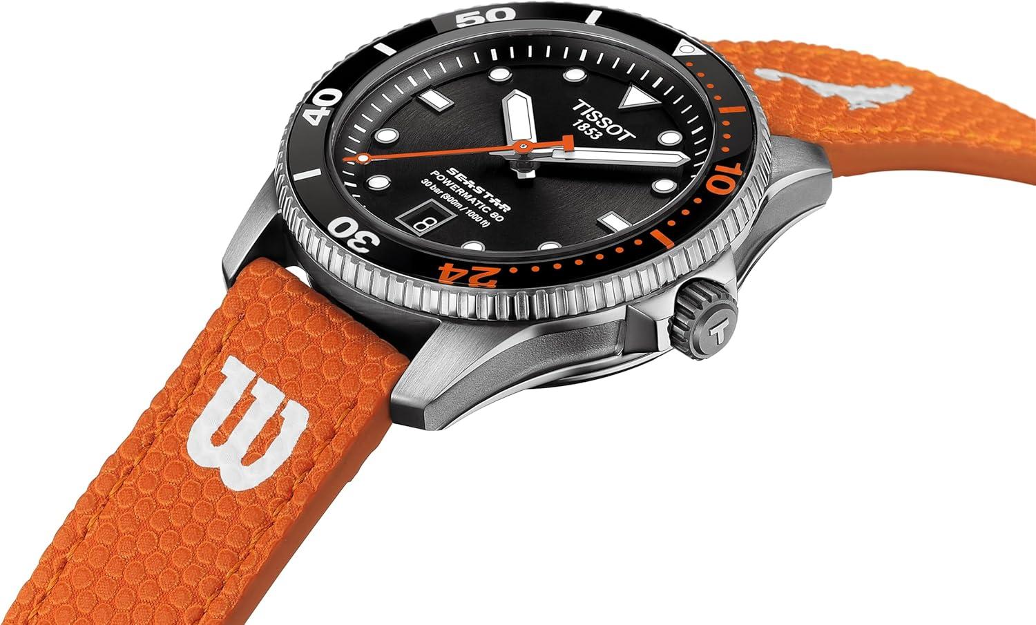 imageTissot Womens Seastar Wilson WNBA 316L Stainless Steel Case Automatic Watch Orange Leather Strap T1208071705100