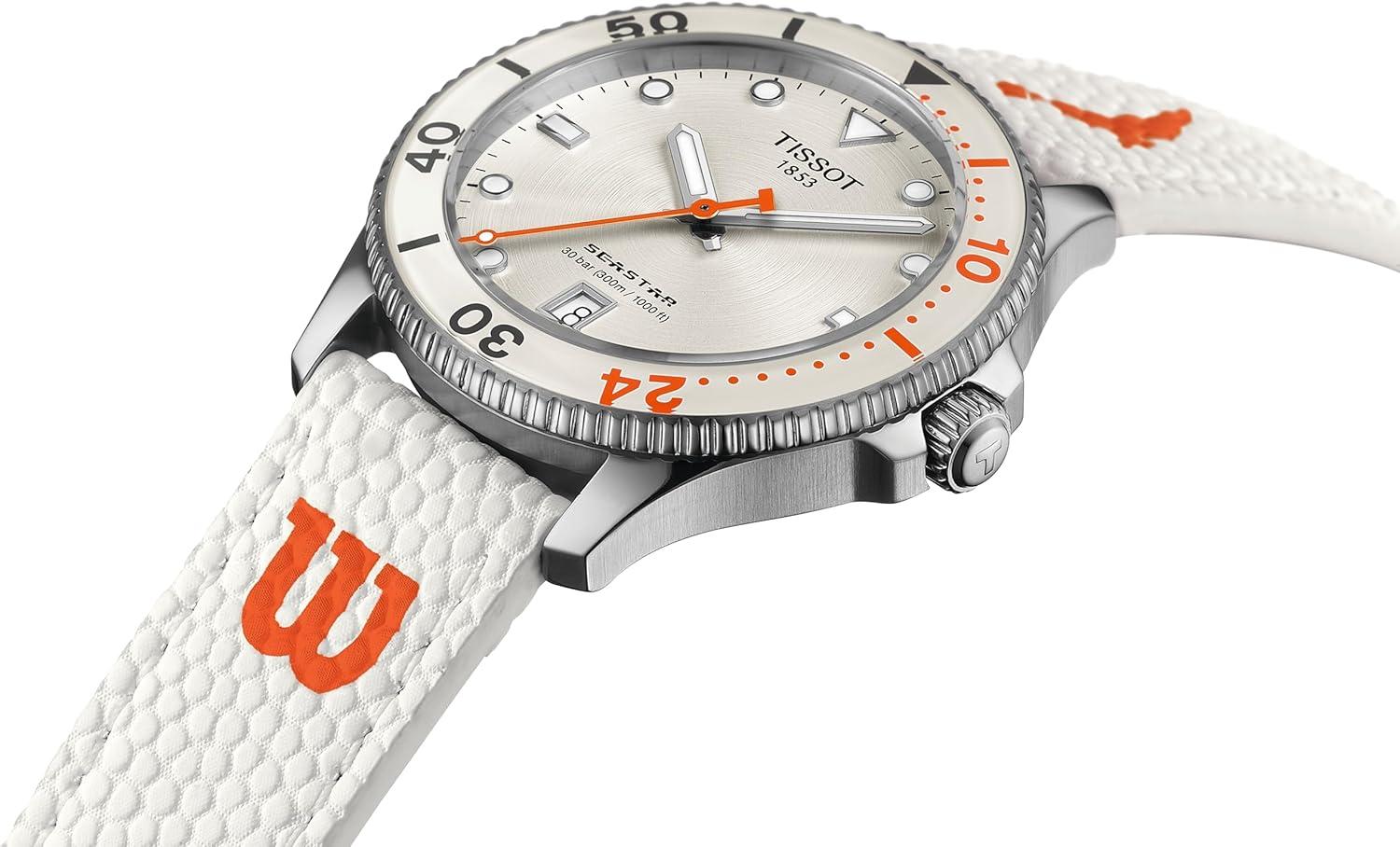 imageTissot Womens Seastar Wilson WNBA 316L Stainless Steel Case Quartz Watch Orange Leather Strap T1204101701100