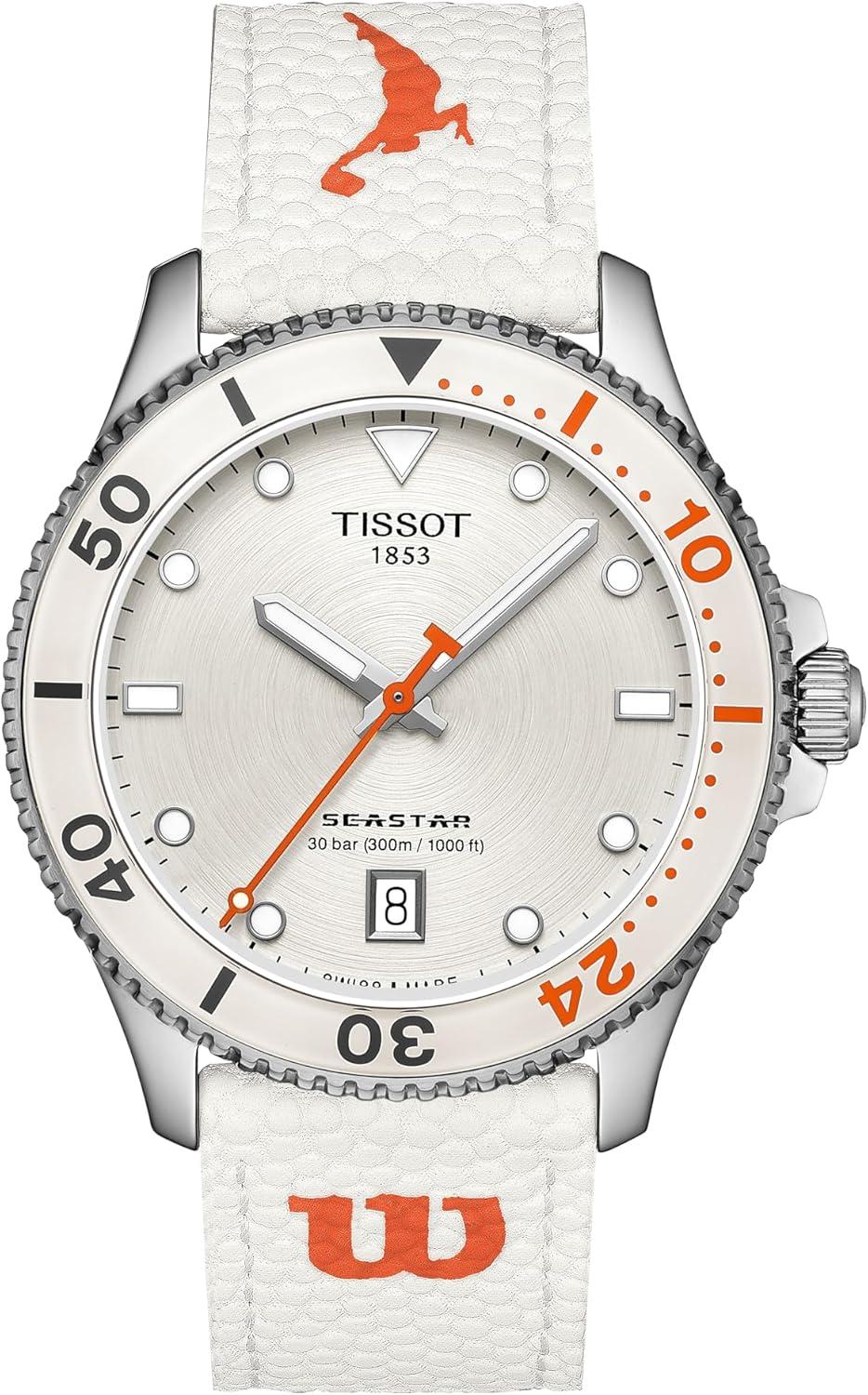 imageTissot Womens Seastar Wilson WNBA 316L Stainless Steel Case Quartz Watch Orange Leather Strap T1204101701100
