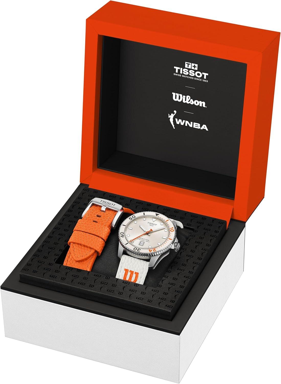 imageTissot Womens Seastar Wilson WNBA 316L Stainless Steel Case Quartz Watch Orange Leather Strap T1204101701100