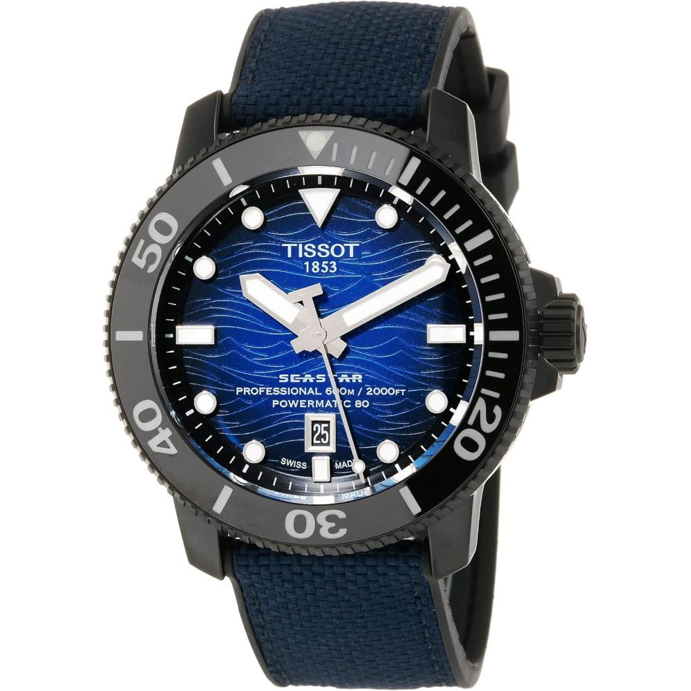 imageTissot Mens Seastar 2000 Professional Powermatic 80 316L Stainless Steel case with Black PVD Coating Automatic Watch BlueBlack Rubber 22 T1206073704100
