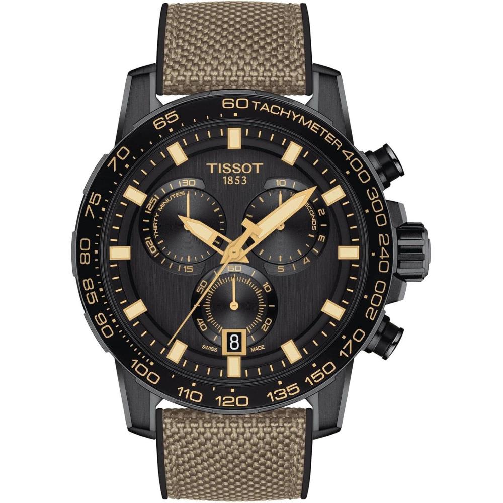imageTissot Mens Supersport Chrono 316L Stainless Steel case with Black PVD Coating Swiss Quartz Watch Black Beige Textile 22 T1256173705101