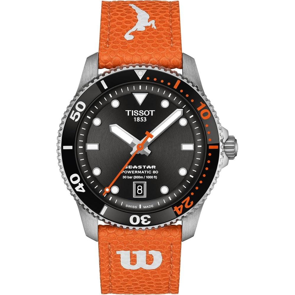 imageTissot Womens Seastar Wilson WNBA 316L Stainless Steel Case Automatic Watch Orange Leather Strap T1208071705100