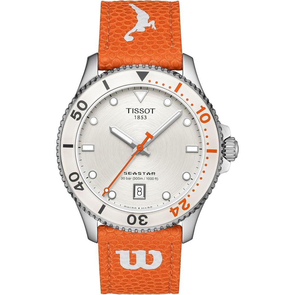 imageTissot Womens Seastar Wilson WNBA 316L Stainless Steel Case Quartz Watch Orange Leather Strap T1204101701100