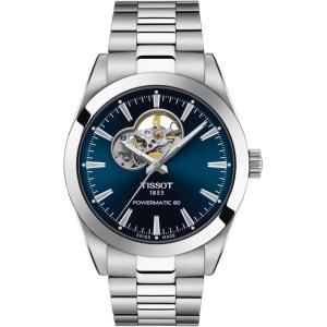 Tissot Mens Gentleman Powermatic 80 Open Heart 316L Stainless Steel case Automatic Watches, Grey, Stainless Steel, 21 (T1274071104101)