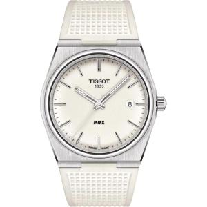 Tissot Mens PRX 316L Stainless Steel case Quartz Watches, White, Rubber, 12 (T1374101701100)