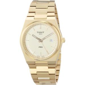 Tissot Mens PRX 316L Stainless Steel case with Yellow Gold PVD Coating Quartz Watch, Yellow, Stainless Steel, 12 (T1374103302100)