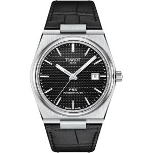 Tissot Mens PRX Powermatic 80 316L Stainless Steel case Automatic Watch, Black, Leather, 12 (T1374071605100)
