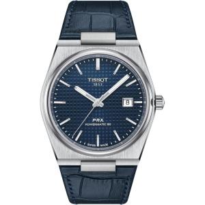 Tissot Mens PRX Powermatic 80 316L Stainless Steel case Automatic Watch, Blue, Leather, 12 (T1374071604100)