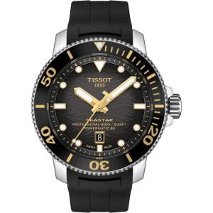 Tissot Mens Seastar 2000 Professional Powermatic 80 316L Stainless Steel case Automatic Watch, Black, Rubber, 22 (T1206071744101)