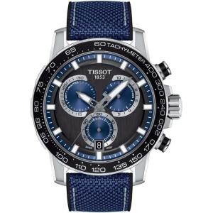 Tissot Mens Supersport Chrono 316L Stainless Steel case Swiss Quartz Watch, Blue, Black, Textile, 22 (T1256171705103)