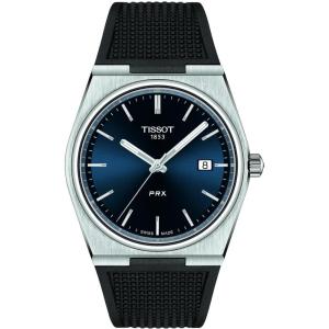 Tissot PRX, Swiss Quartz Watch for Men, 40mm Stainless Steel Case, Blue Dial, Synthetic Strap, T1374101704100