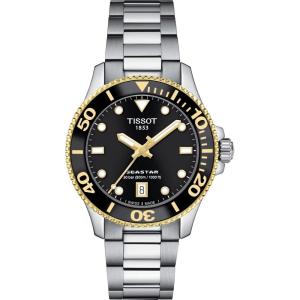 Tissot Unisex Seastar 1000 36mm 316L Stainless Steel case with Yellow Gold PVD Coating Quartz Watch, Grey, Stainless Steel, 18 (T1202102105100)