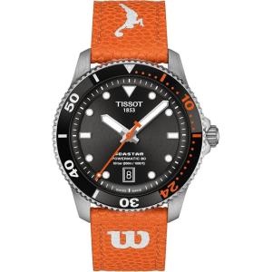 Tissot Womens Seastar Wilson WNBA 316L Stainless Steel Case Automatic Watch, Orange, Leather Strap, (T1208071705100)