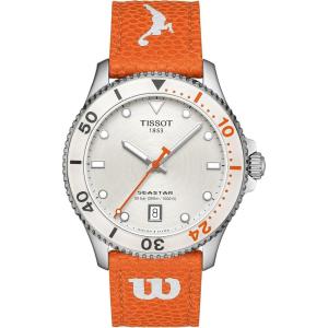 Tissot Womens Seastar Wilson WNBA 316L Stainless Steel Case Quartz Watch, Orange, Leather Strap, (T1204101701100)